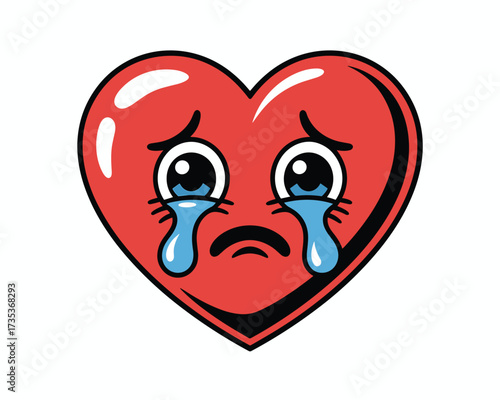 Sad heart crying isolated on white background