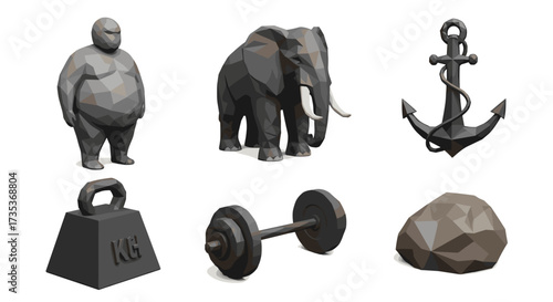 Vector art of collection of heavy objects and animals
