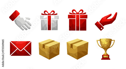 Vector art of set of icons for gifts, delivery, and awards