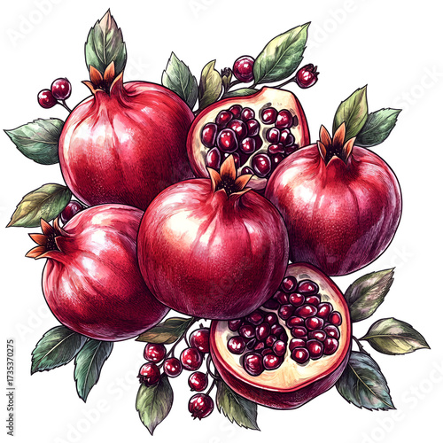 Pomegranate cluster illustration art