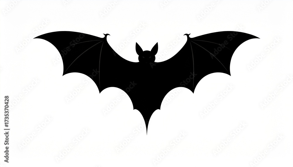 Fototapeta premium Silhouette of a Bat with Spread Wings on a White Background, Halloween Icon