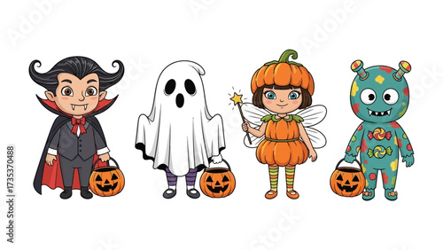 Halloween Costume Characters : A delightful assortment of Halloween costume characters ready for trick-or-treating.