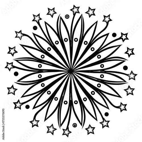 A black silhouette of a fireworks burst