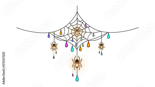 Festive Spiderweb Decoration: An intricate spiderweb design, adorned with twinkling lights and charming spider ornaments, evokes a sense of celebratory atmosphere and delight.