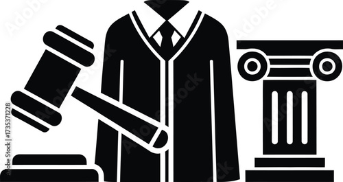 Justice symbolized by gavel robe and column