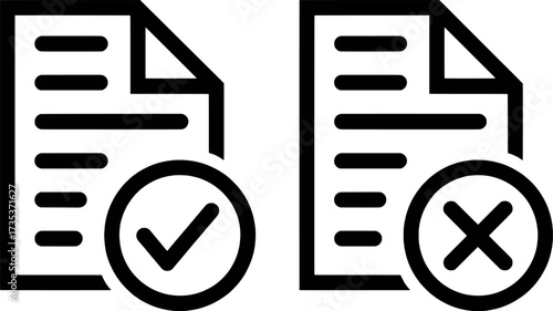 Document Icons: Approved Checkmark and Rejected Cross Mark