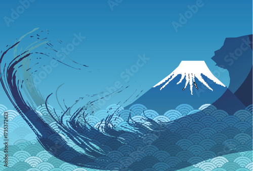 富士山　波　年賀状　背景
