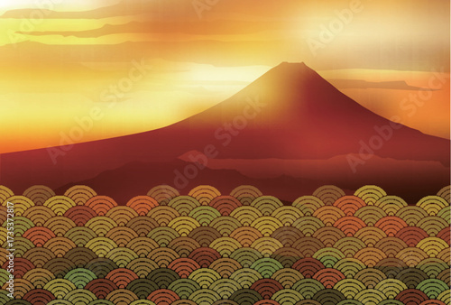 富士山　波　年賀状　背景