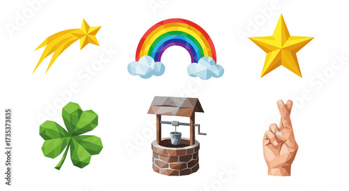 Vector art of collection of lucky symbols and charms