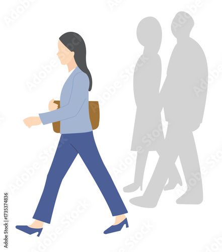 歩く女性ビジネスパーソンのイメージイラスト素材