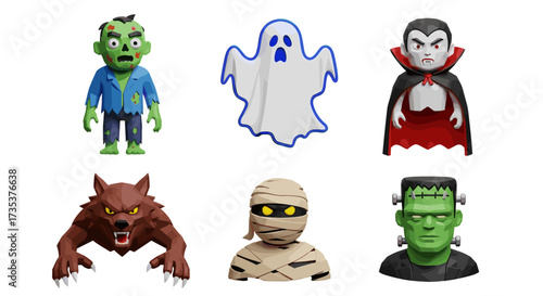 Vector art of collection of halloween monster characters
