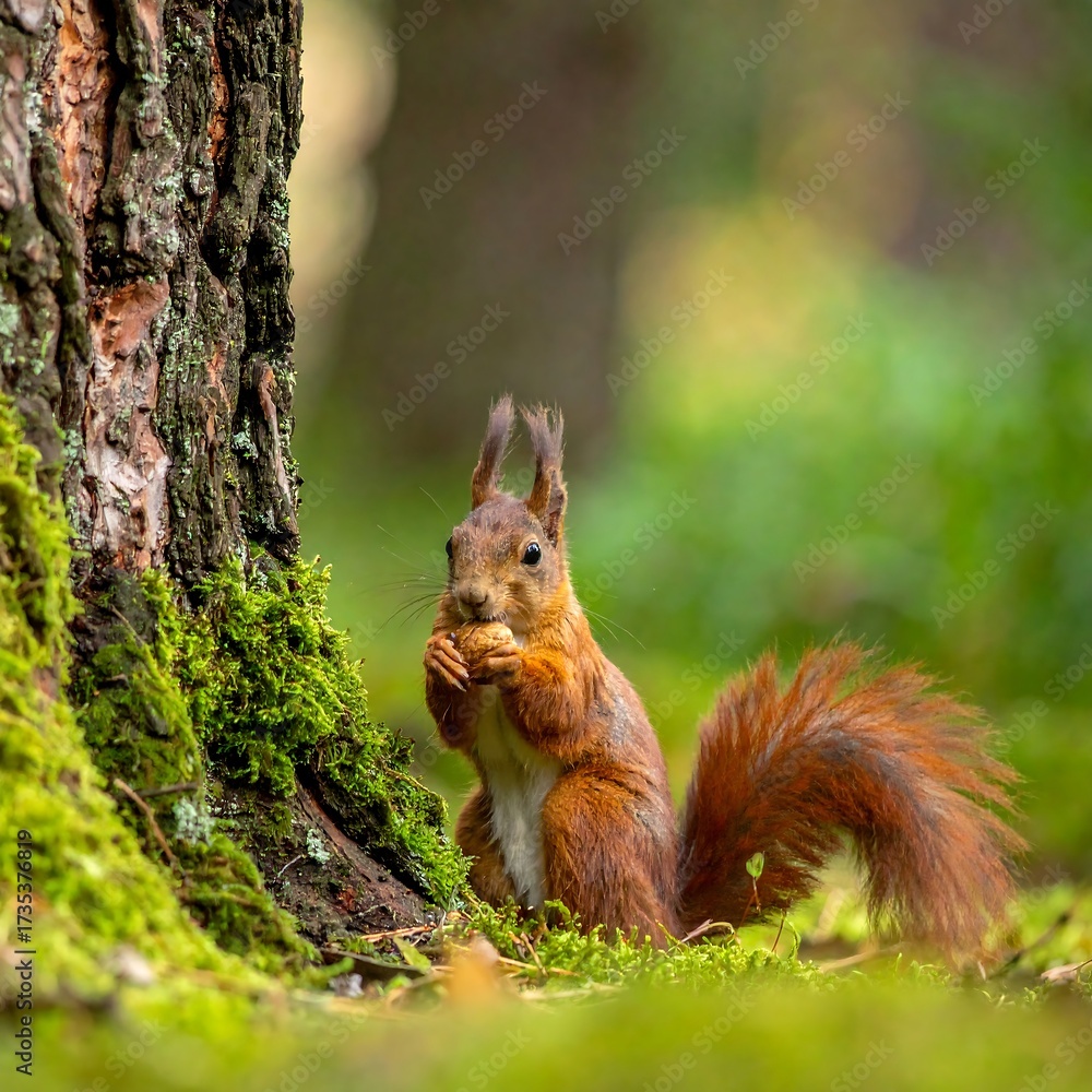 Obraz premium Squirrel in mossy forest