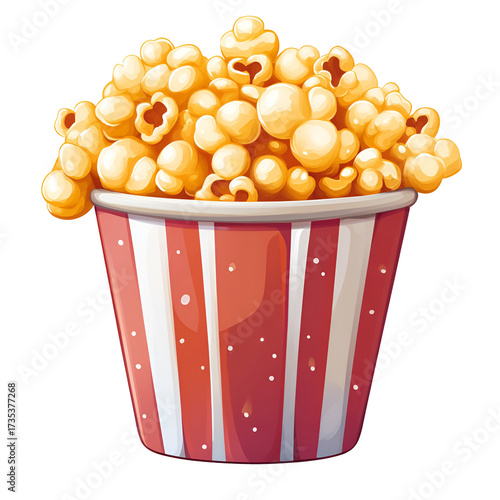 Popcorn in striped paper cup illustration