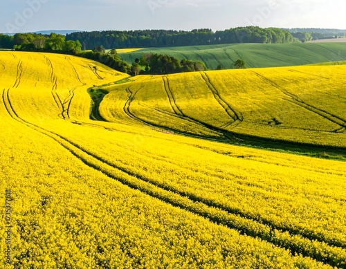 Panoramic view of a vibrant yellow rapeseed field