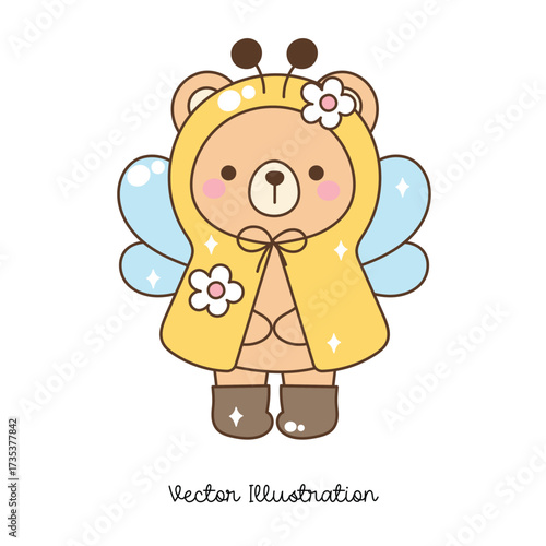 Cute Bee Bear Costume Clipart Illustration