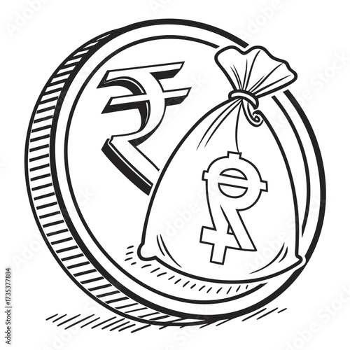 Indian Rupee and Money Bag Illustration Finance and Wealth Concept