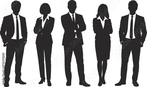Business silhouettes, professional team, corporate people, confident posture, office attire, leadership concept, teamwork unity, formal clothing, career success, business professionals,