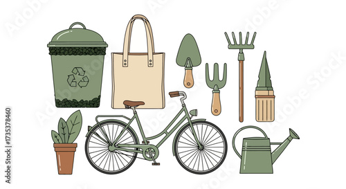 Eco-Friendly Gardening and Sustainable Living Illustration for Promoting Environmental Awareness and Green Initiatives in Urban and Rural Communities