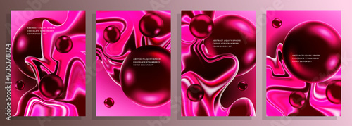 abstract dark magenta liquify bubble cover poster background design set