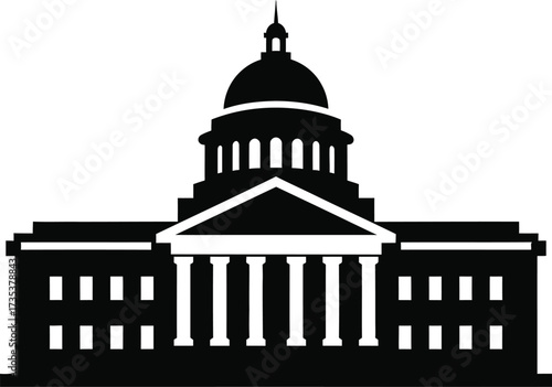Silhouette of a grand classical government building with a dome