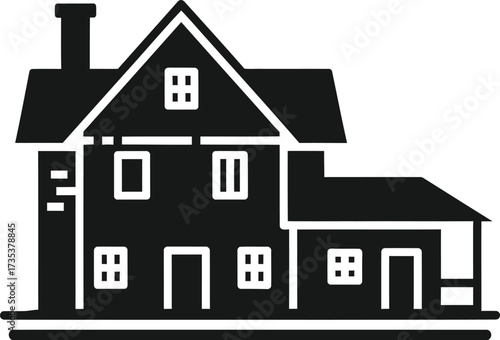 Stylized silhouette of a two story house with chimney