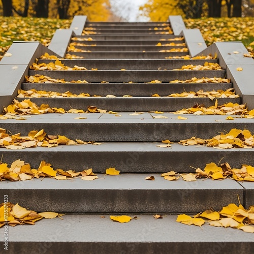 Autumn Steps - A Path Covered in Fallen Yellow Leaves.