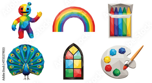 Vector art of collection of colorful art and craft items