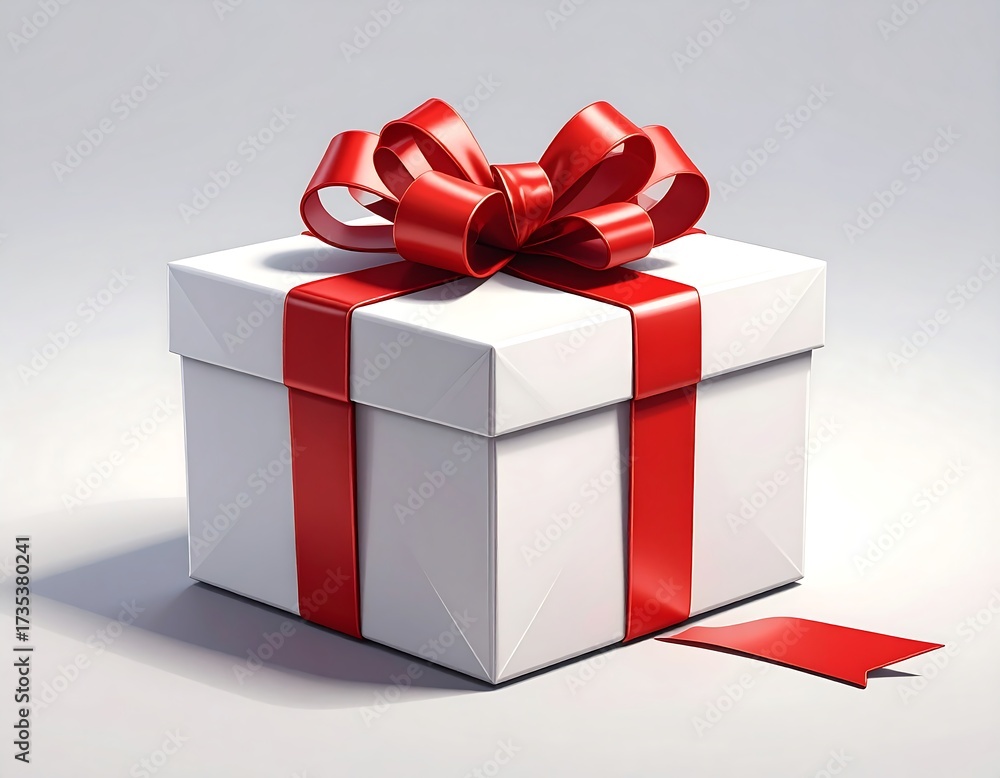 Obraz premium White gift box with red ribbon