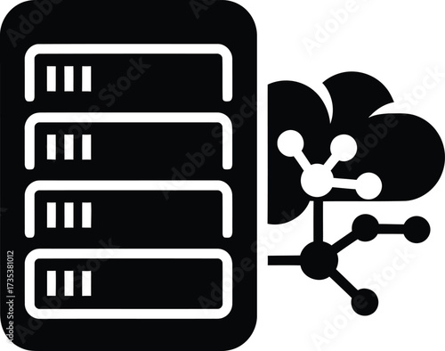 Server rack connected to cloud network icon
