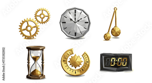 Vector art of collection of time and clock icons