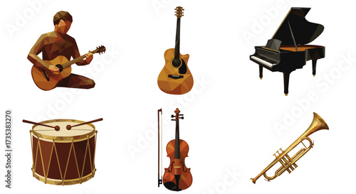 Vector art of claymation icons representing music and musical instruments