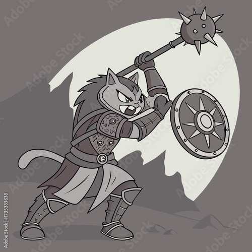 Armored Feline Fury A Cat Warrior's Might in Action