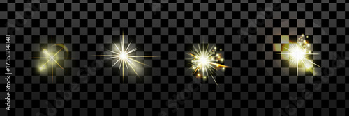 Shiny spark light set. Glimmer star sparkle effect