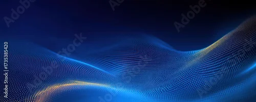 Panel kuchenny z motywem Abstract digital wave pattern formed by glowing blue and golden dots creating a smooth flowing surface on a dark background