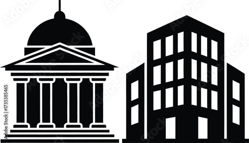 Silhouette of classical and modern buildings side by side