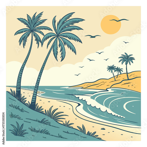 vector illustration of a tropical beach