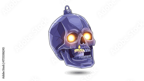 Mystical Skull Ornament: An artistically rendered skull-shaped ornament with glowing eyes, a candle flickering in its mouth.