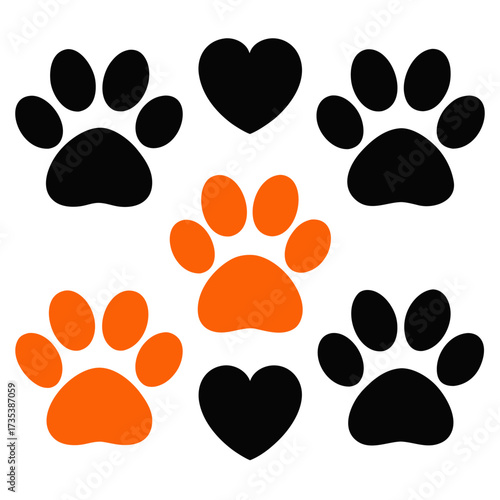 Paw print and heart vector icons cute animal footprint glyphs perfect for pet-related designs and veterinary clinic branding