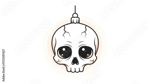 Skull Ornament: A whimsical, illustrated skull with big, expressive eyes is cleverly reimagined as a decorative ornament, ready to hang.