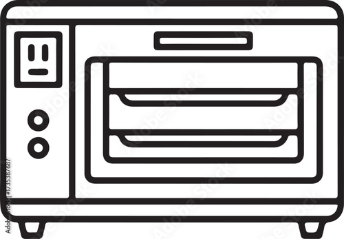 Simple line art illustration of a modern countertop toaster oven