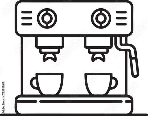 Modern line art icon of a double espresso machine with two cups