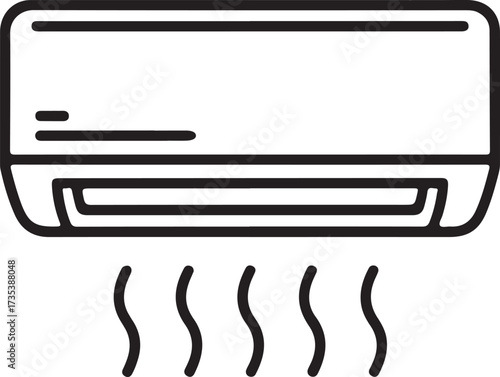 Clean line art icon of an air conditioner unit emitting cool air