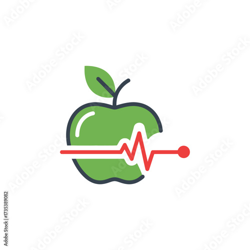 Healthy Eating Concept Apple with Heartbeat - Wellness and Nutrition