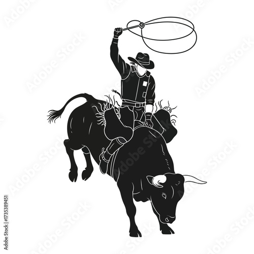 cowboy on a bucking bull with lasso
