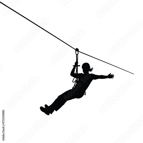 silhouette of a person ziplining