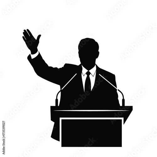 silhouette of a politician speaking at a podium