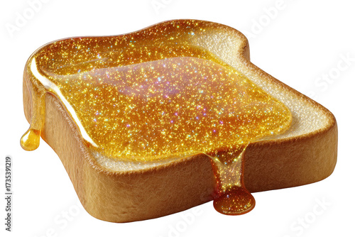 Golden Honey Drizzled on Toasted White Bread with Glistening Syrup Dripping Down Against a Transparent Background Detailed Food Photography Focus on Texture and Light