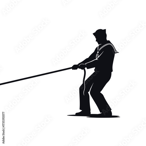 silhouette of a sailor pulling a rope