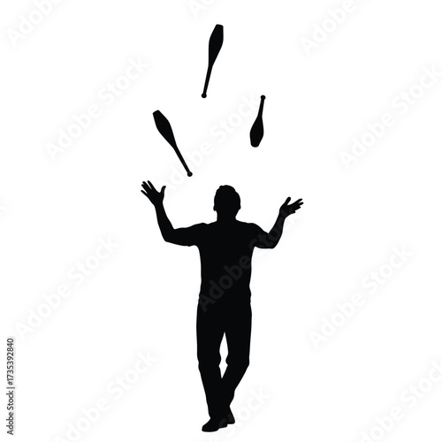 juggler silhouette performing with pins