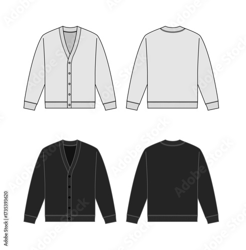 Vector template illustration set of  knitted cardigan